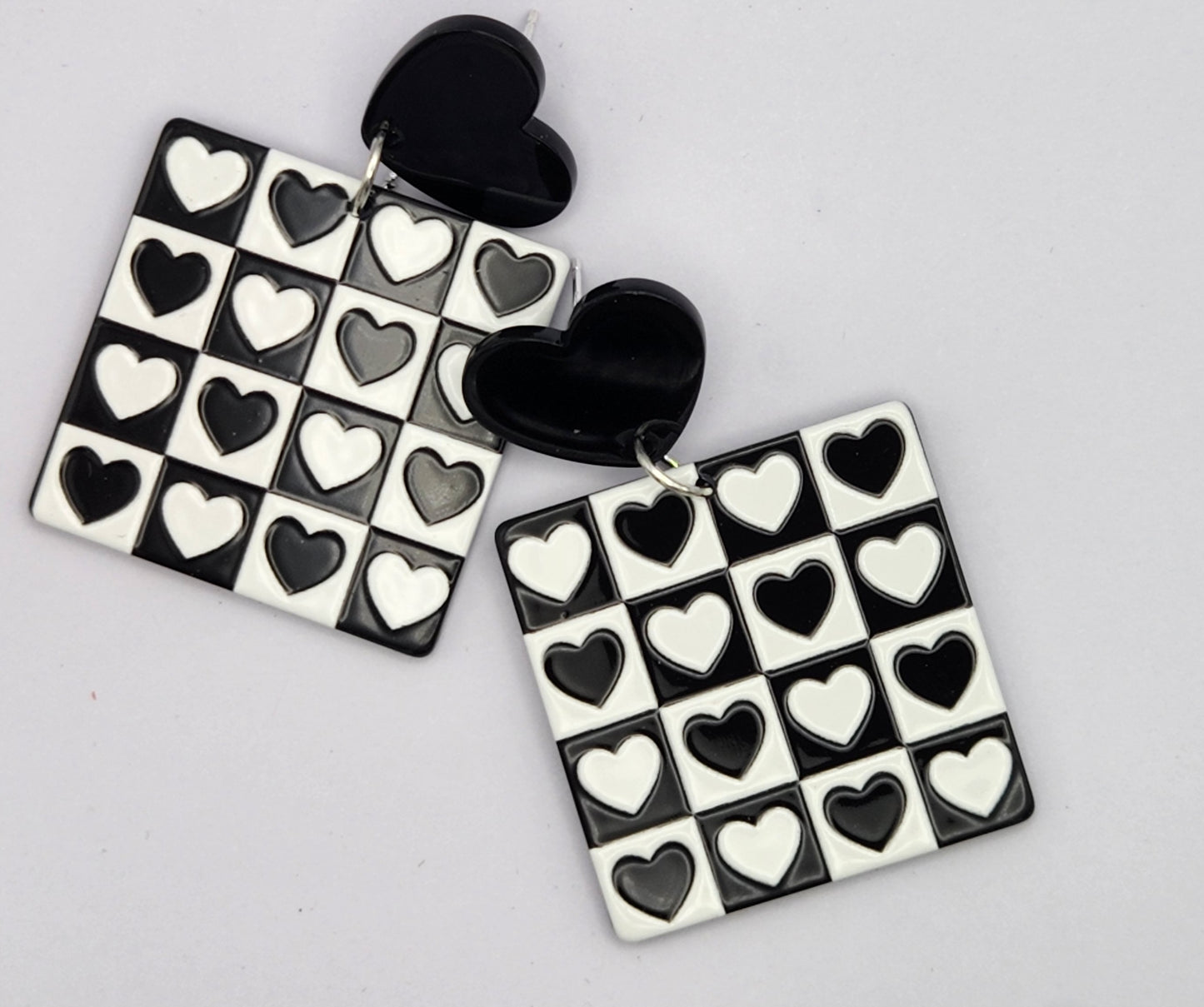 Black and White Checkered Hearts