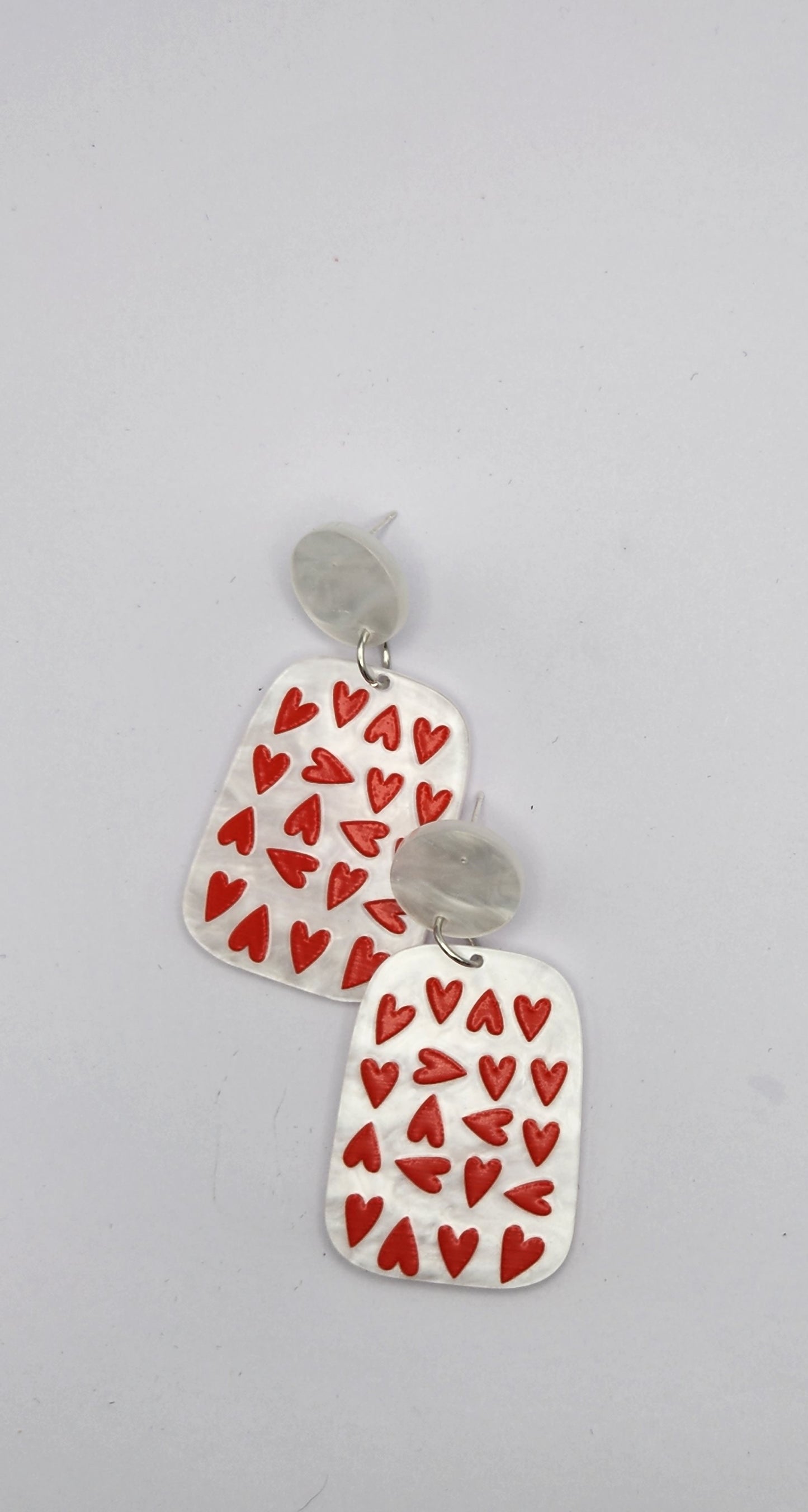 White with Red Hearts Block