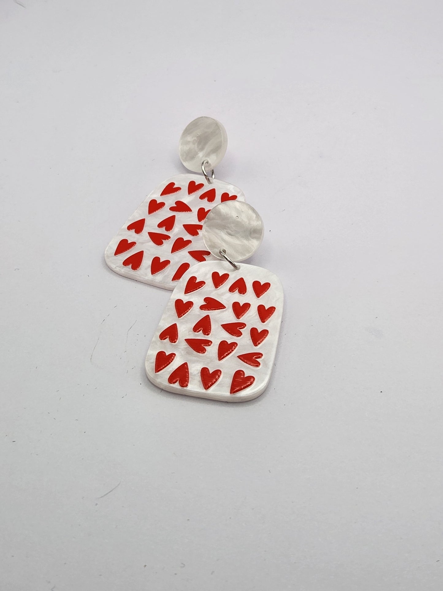 White with Red Hearts Block