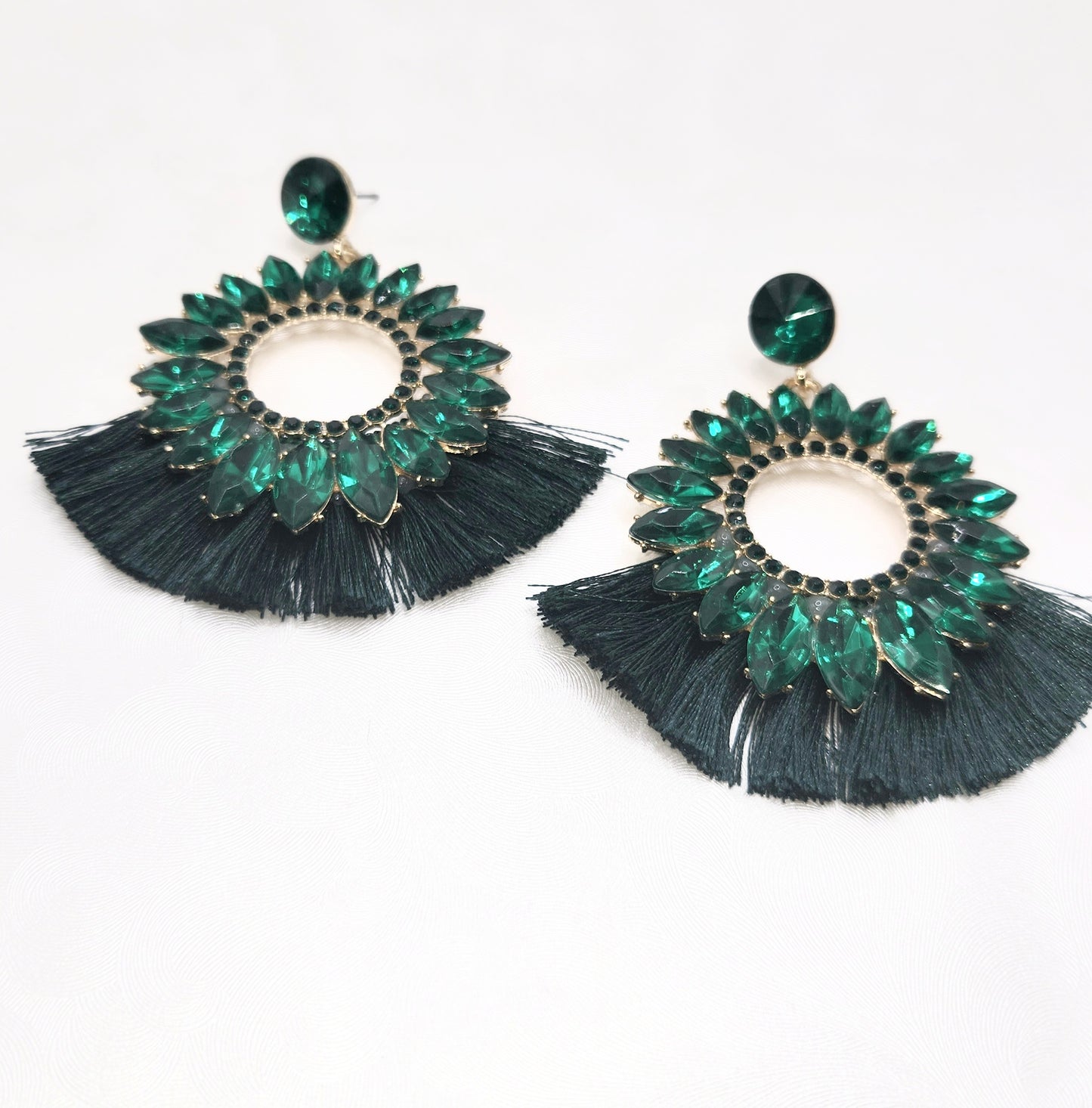 Green Jeweled Stud with Fringe