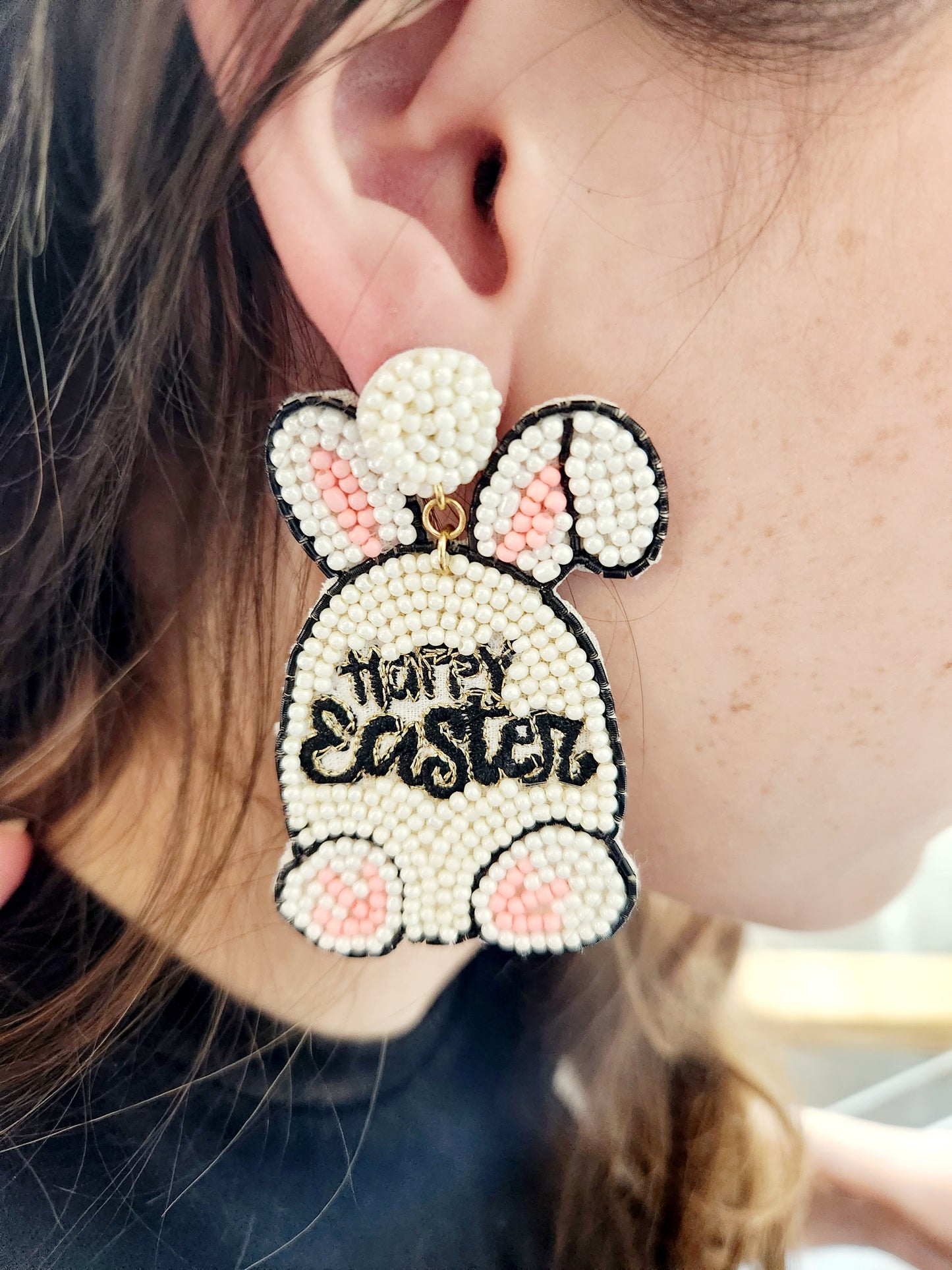 Seed Bead White Bunny - Happy Easter
