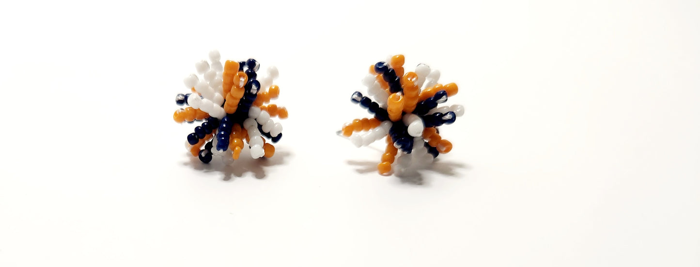 Navy and Orange Beaded Stud