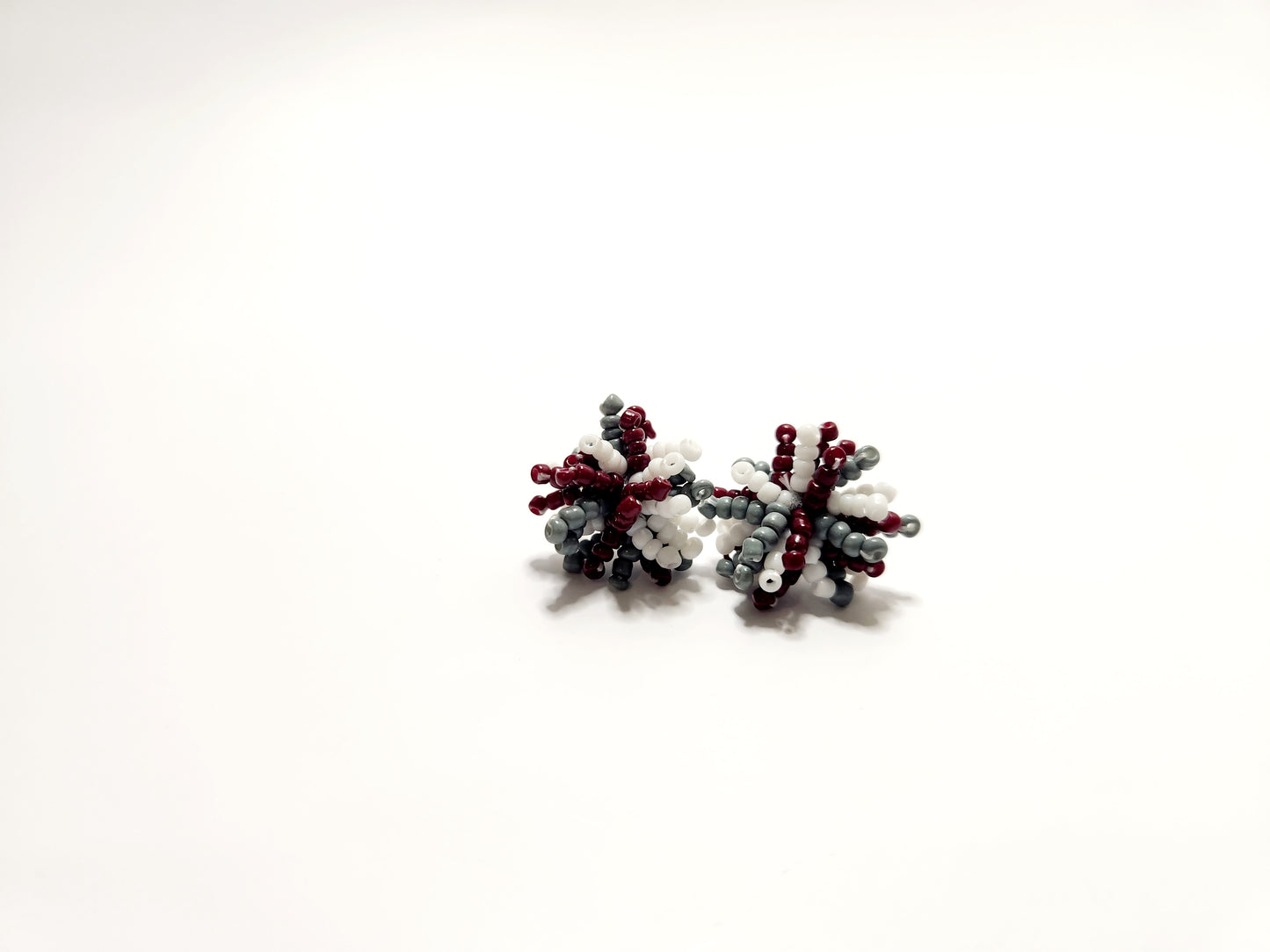 Maroon and Grey Beaded Stud