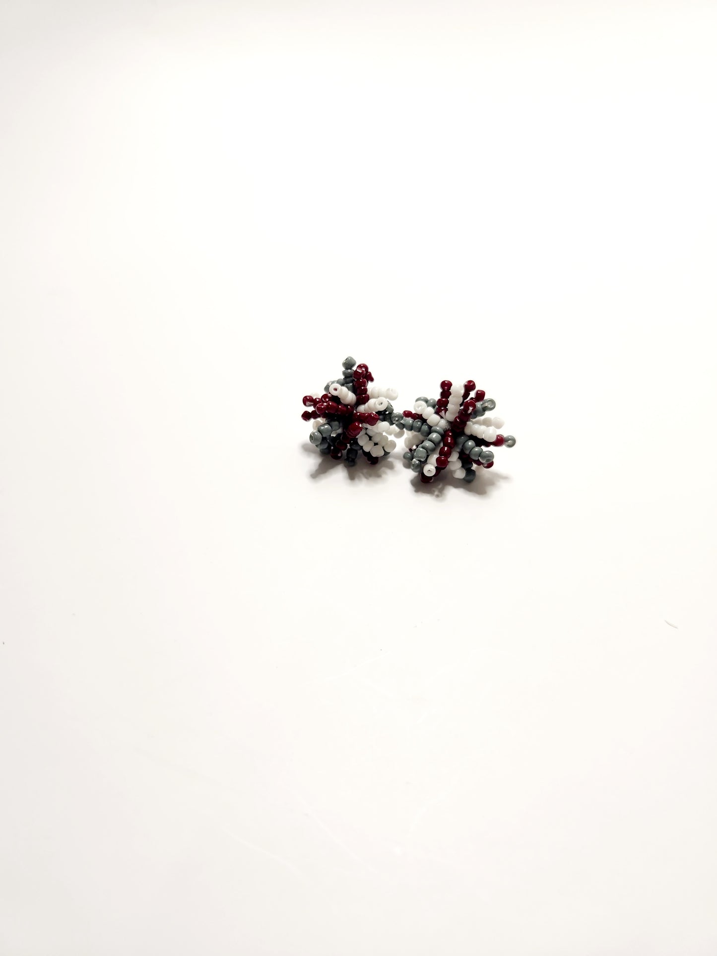 Maroon and Grey Beaded Stud