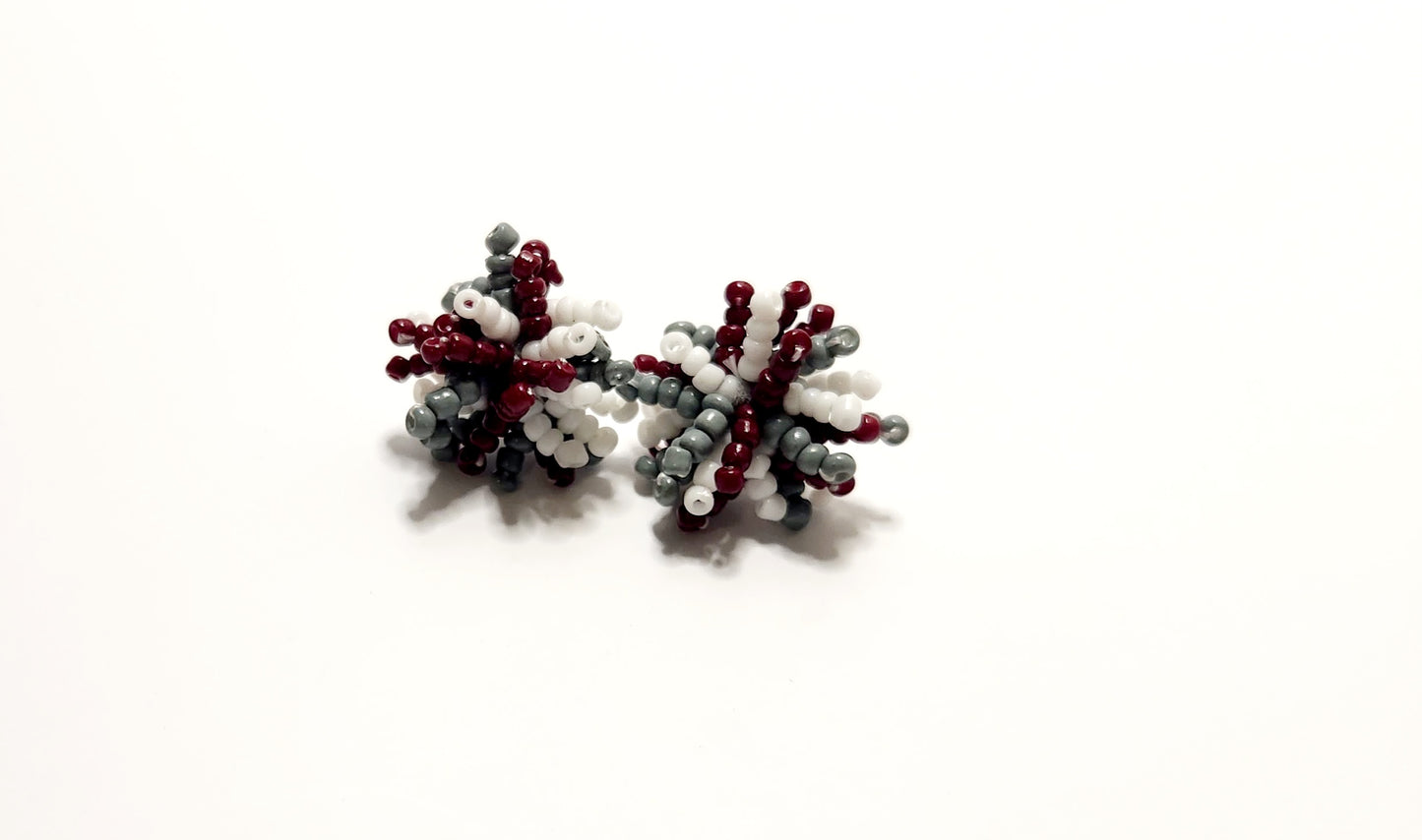 Maroon and Grey Beaded Stud