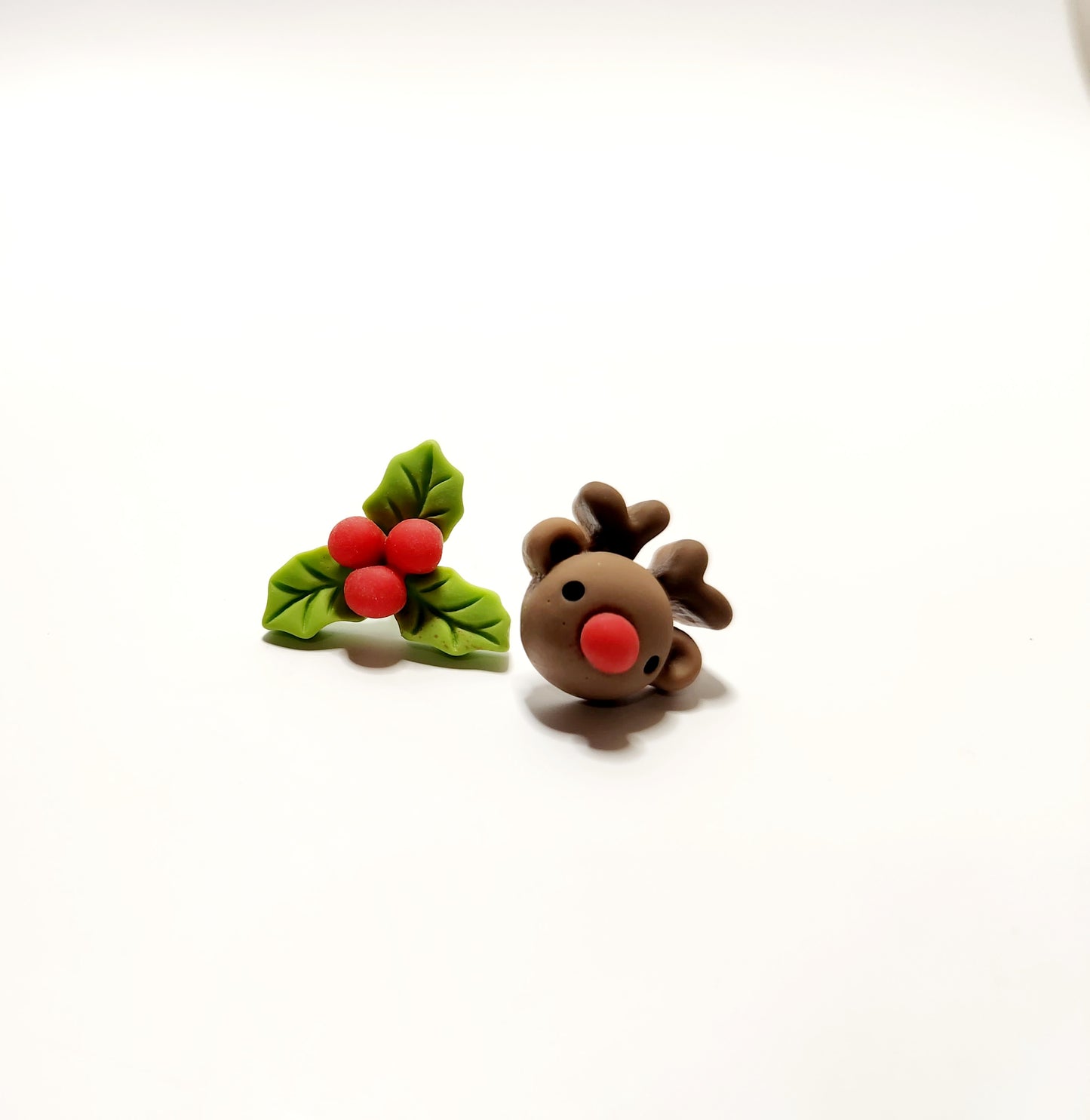 Reindeer and Holly Clay Stud