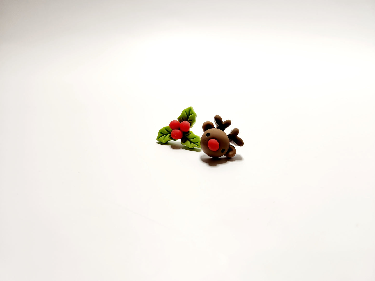 Reindeer and Holly Clay Stud