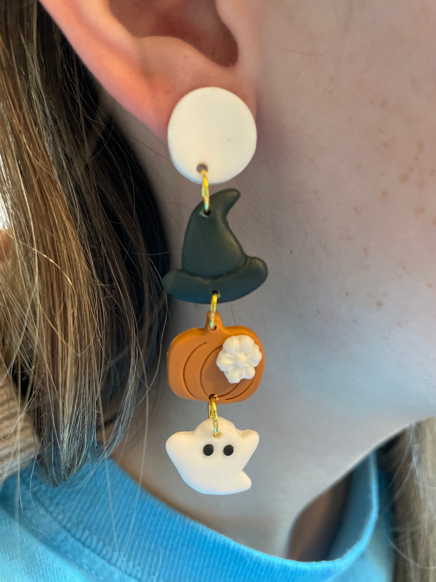 Clay Ghost, Pumpkin, Witch Hat Dangle