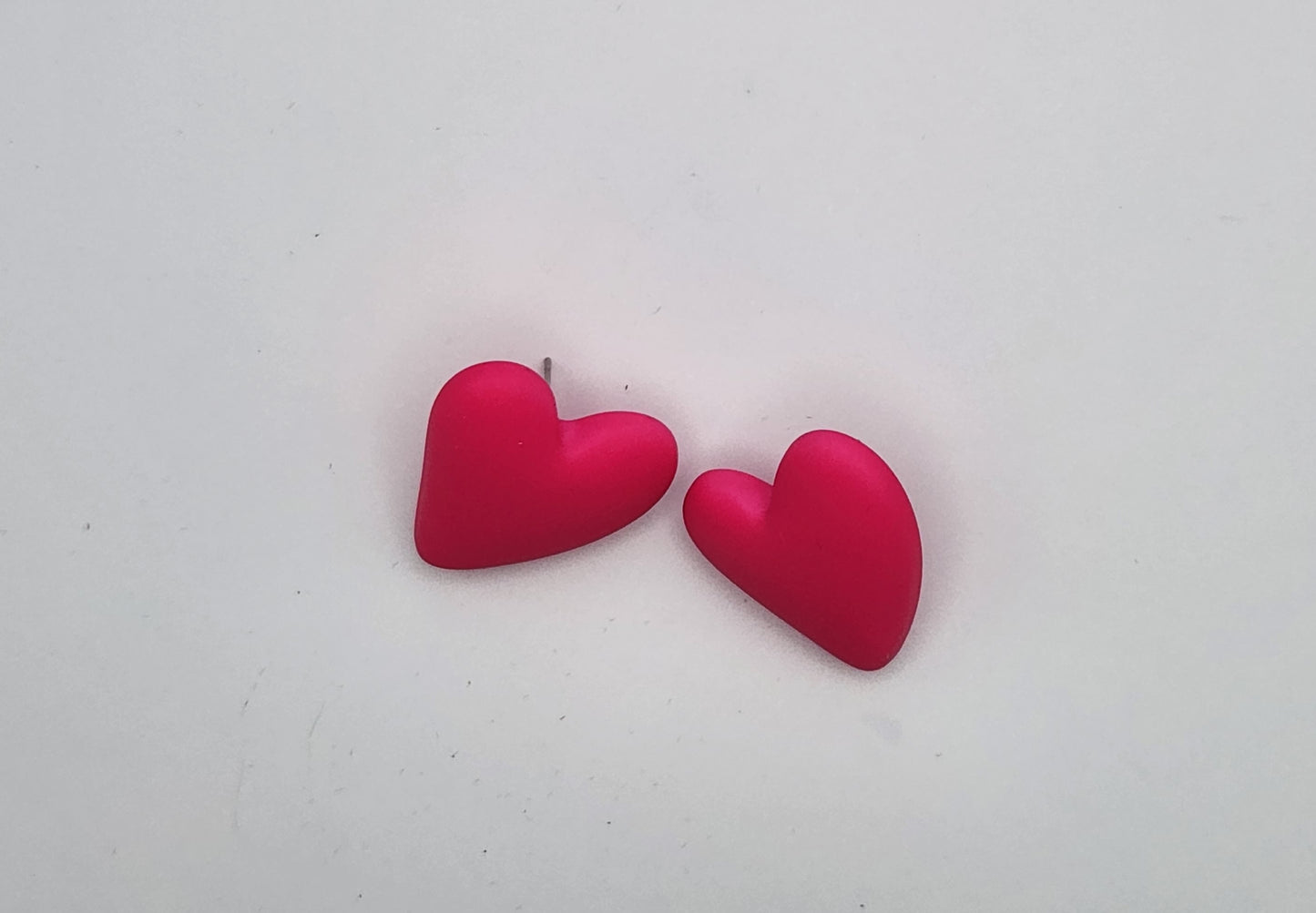 Hot Pink Clay Heart Stud