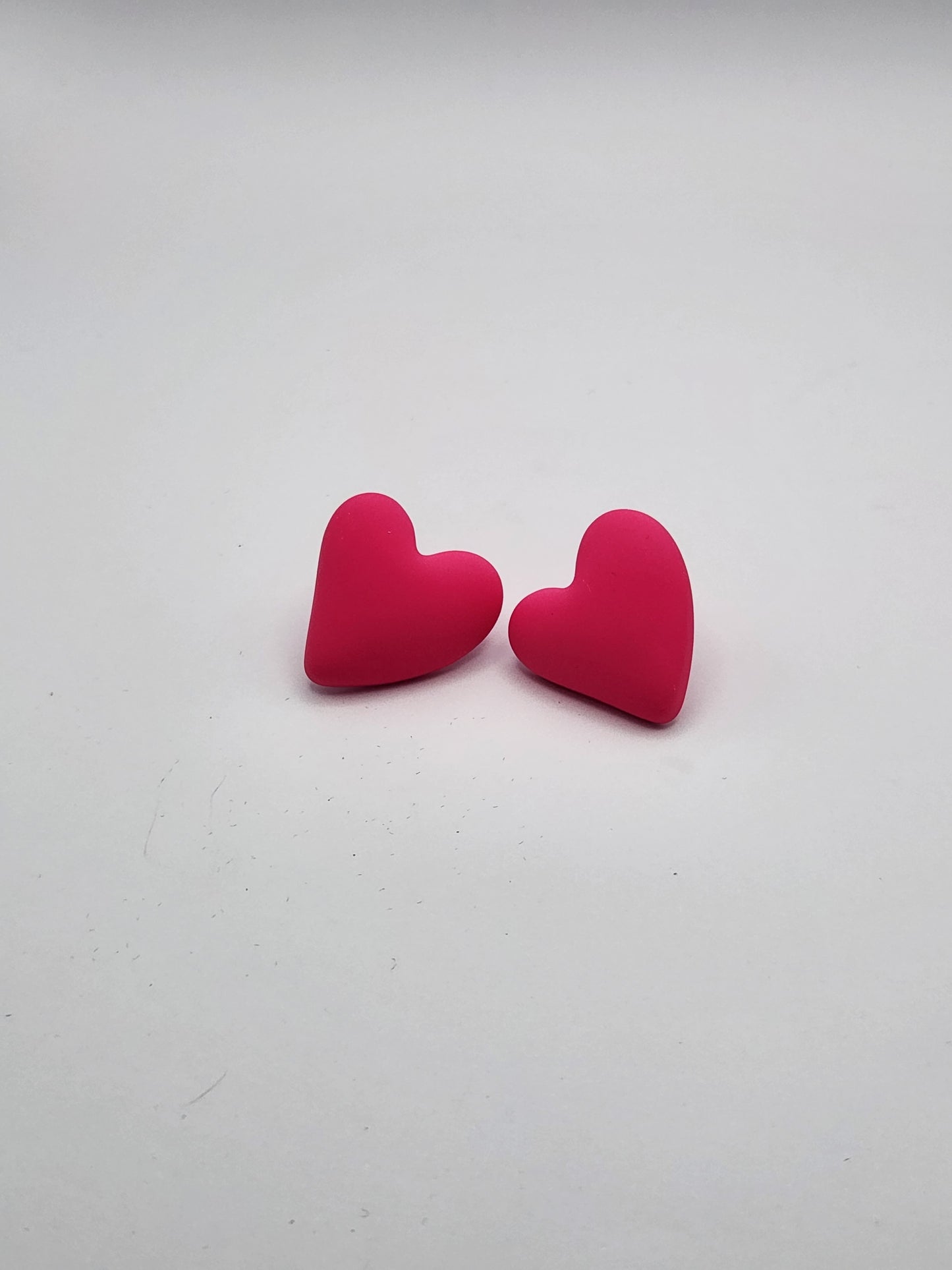 Hot Pink Clay Heart Stud