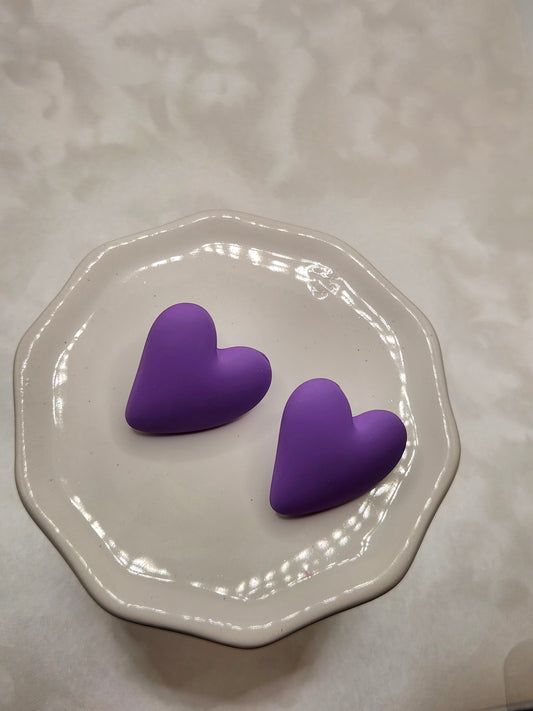 Purple Clay Heart Stud