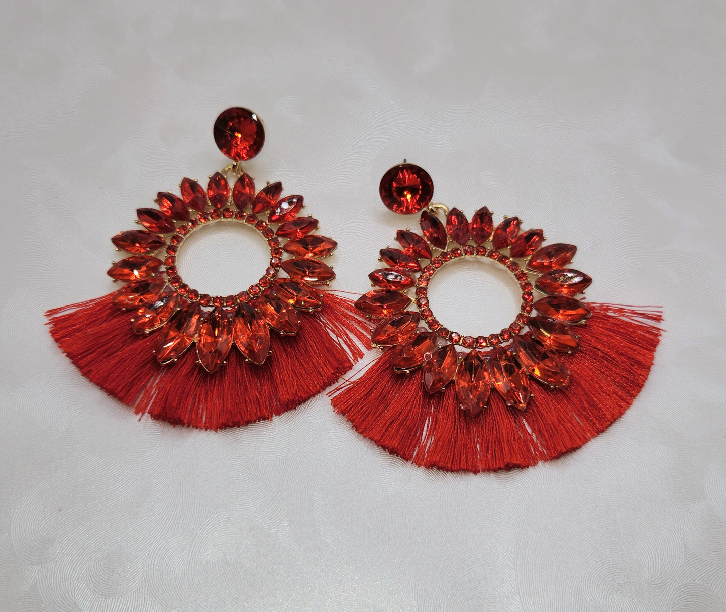 Red Jeweled Stud with Fringe