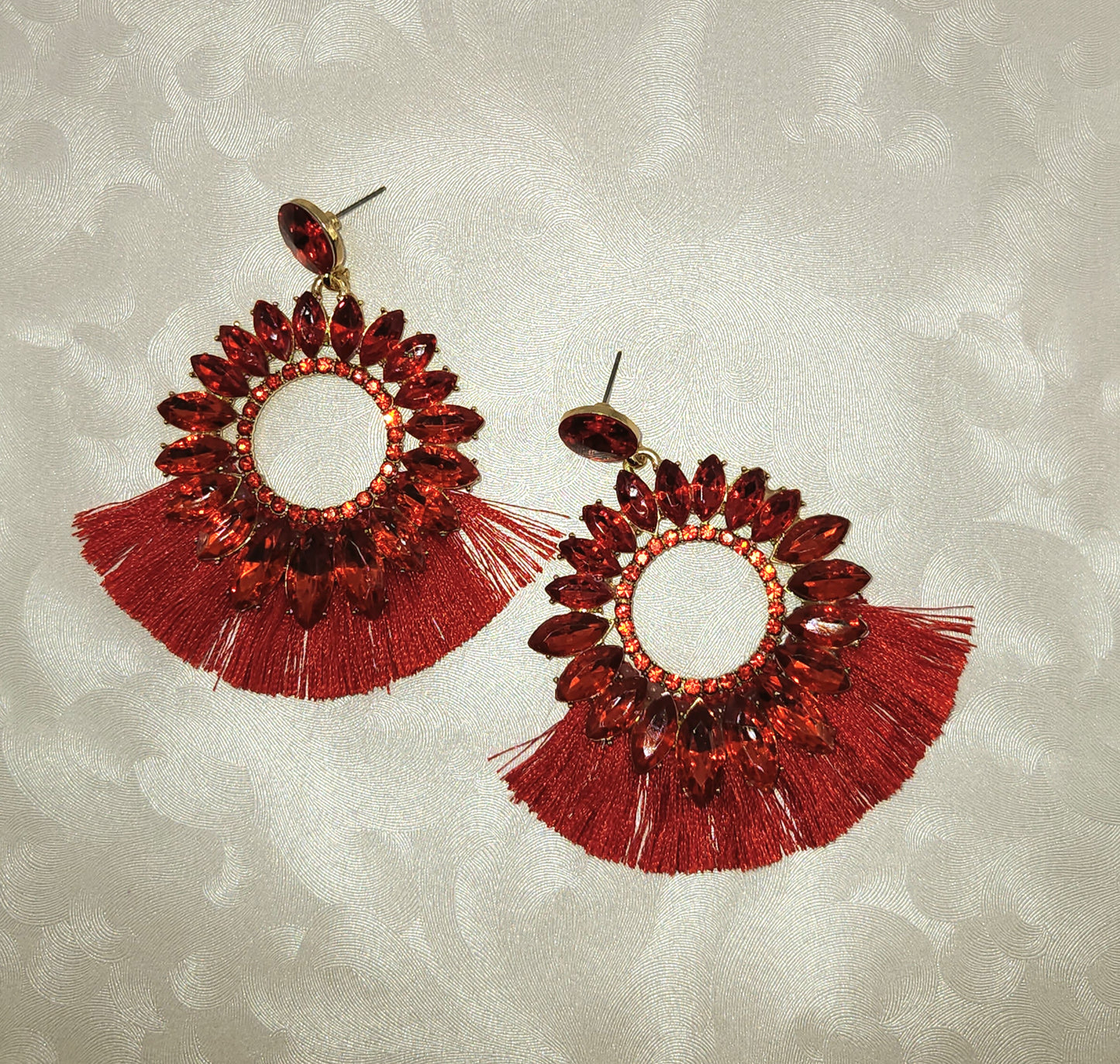 Red Jeweled Stud with Fringe