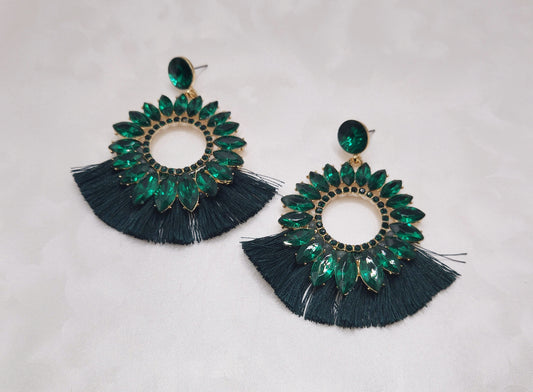 Green Jeweled Stud with Fringe