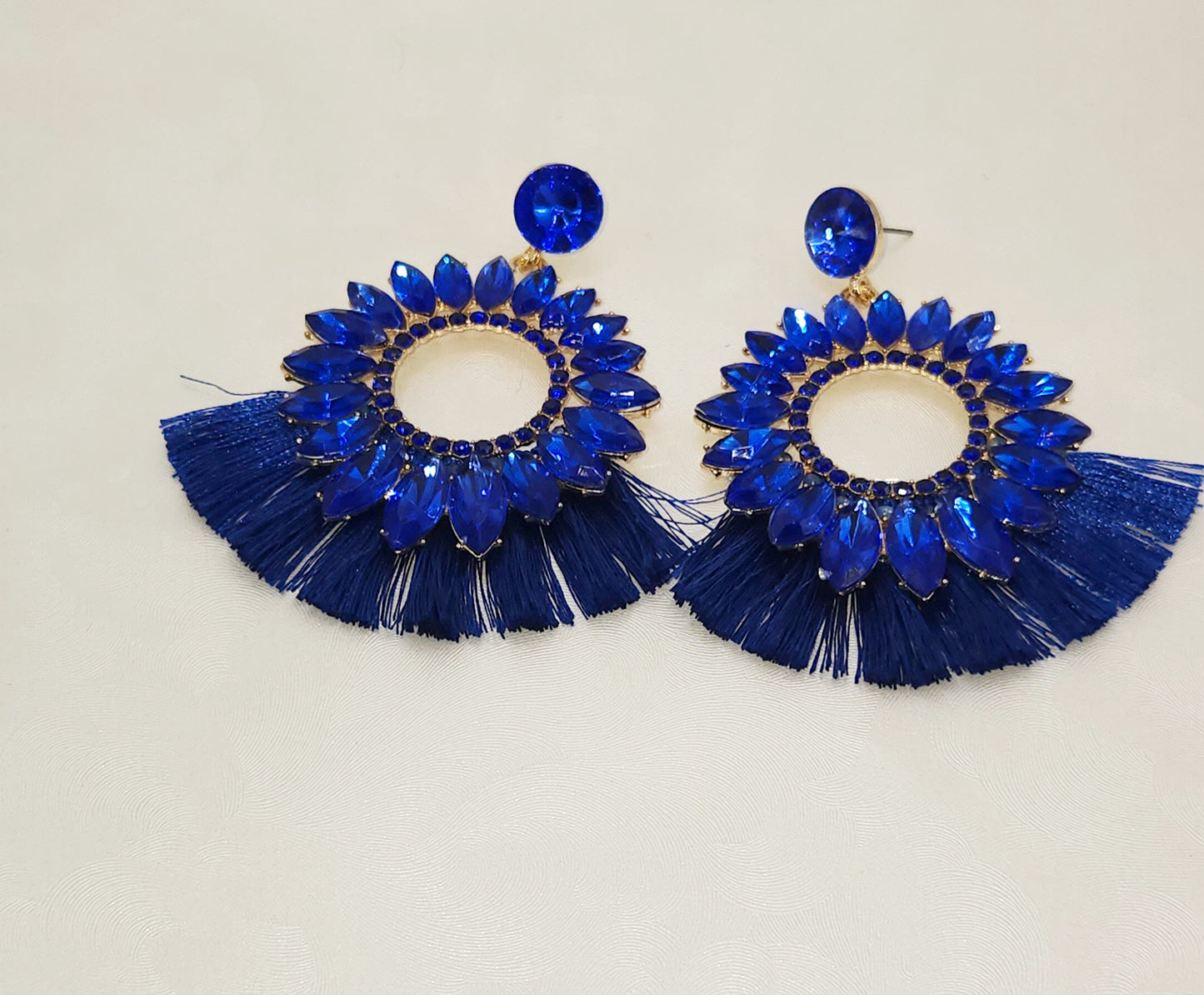 Blue Jeweled Stud with Fringe