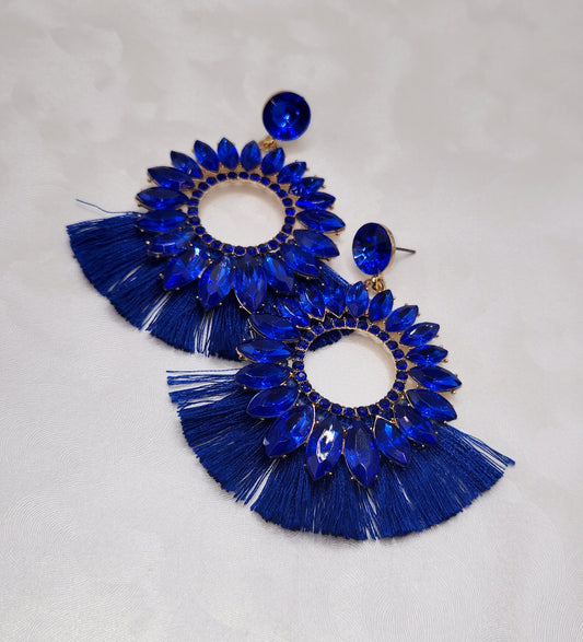 Blue Jeweled Stud with Fringe