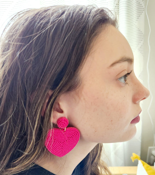 Beaded Heart - Hot Pink
