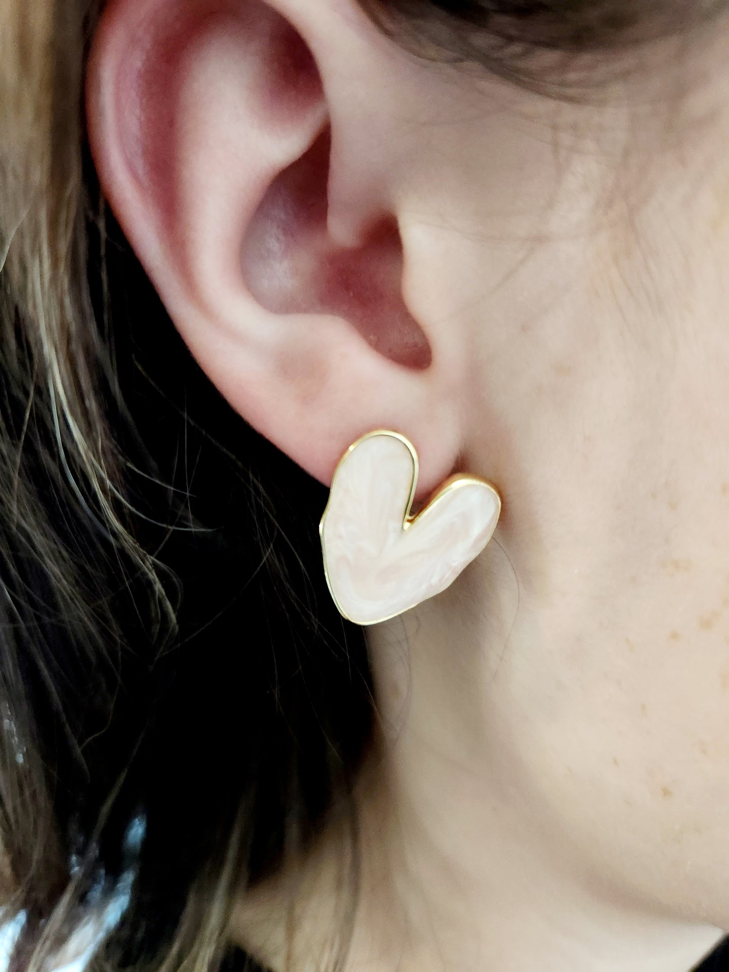 Gold and Light Pink Heart Stud